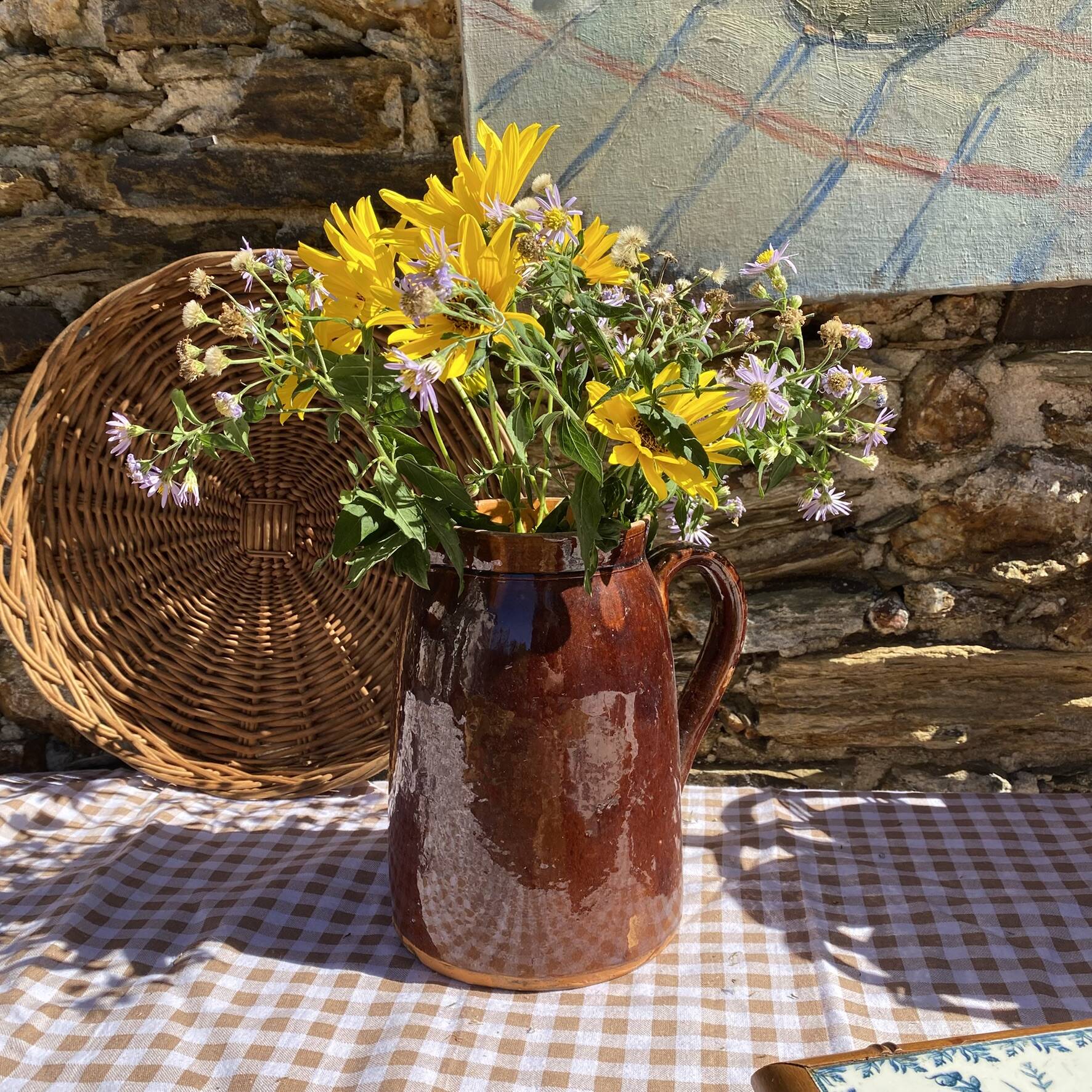 Old glazed terracotta pitcher