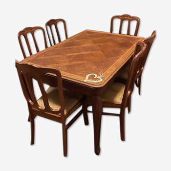 Vintage solid wood dining table and 6 chairs