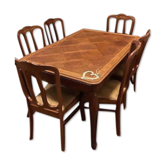 Table à manger vintage en bois massif et 6 chaises
