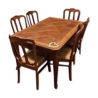 Vintage solid wood dining table and 6 chairs