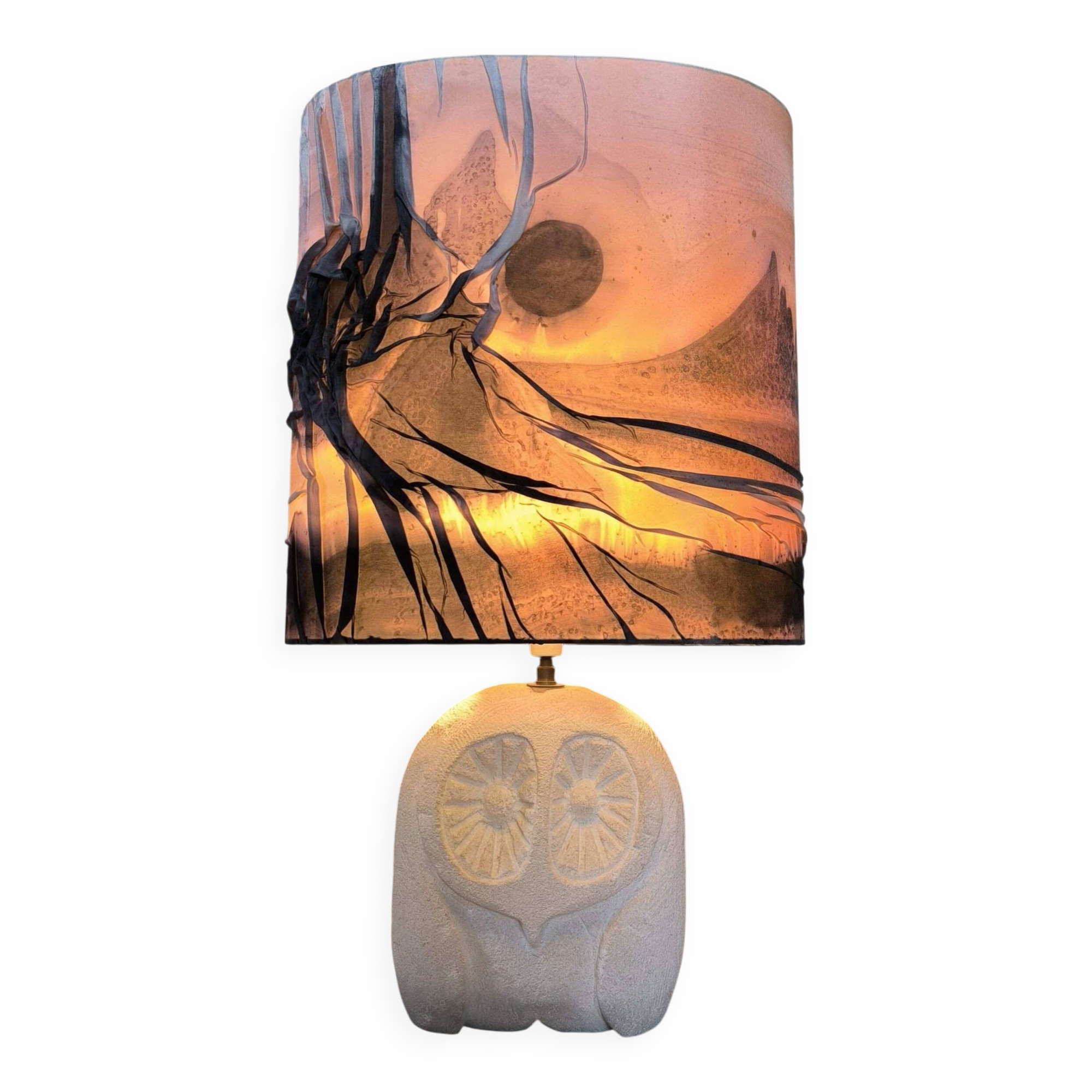 Vintage owl lamp made of natural stone