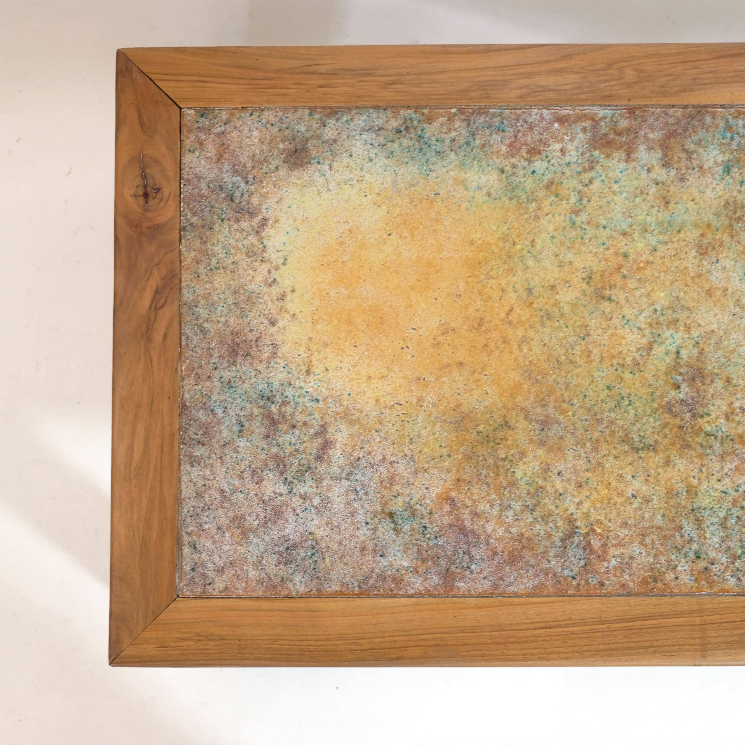 Bernard Buffat, coffee table with ceramic top, 1970s.