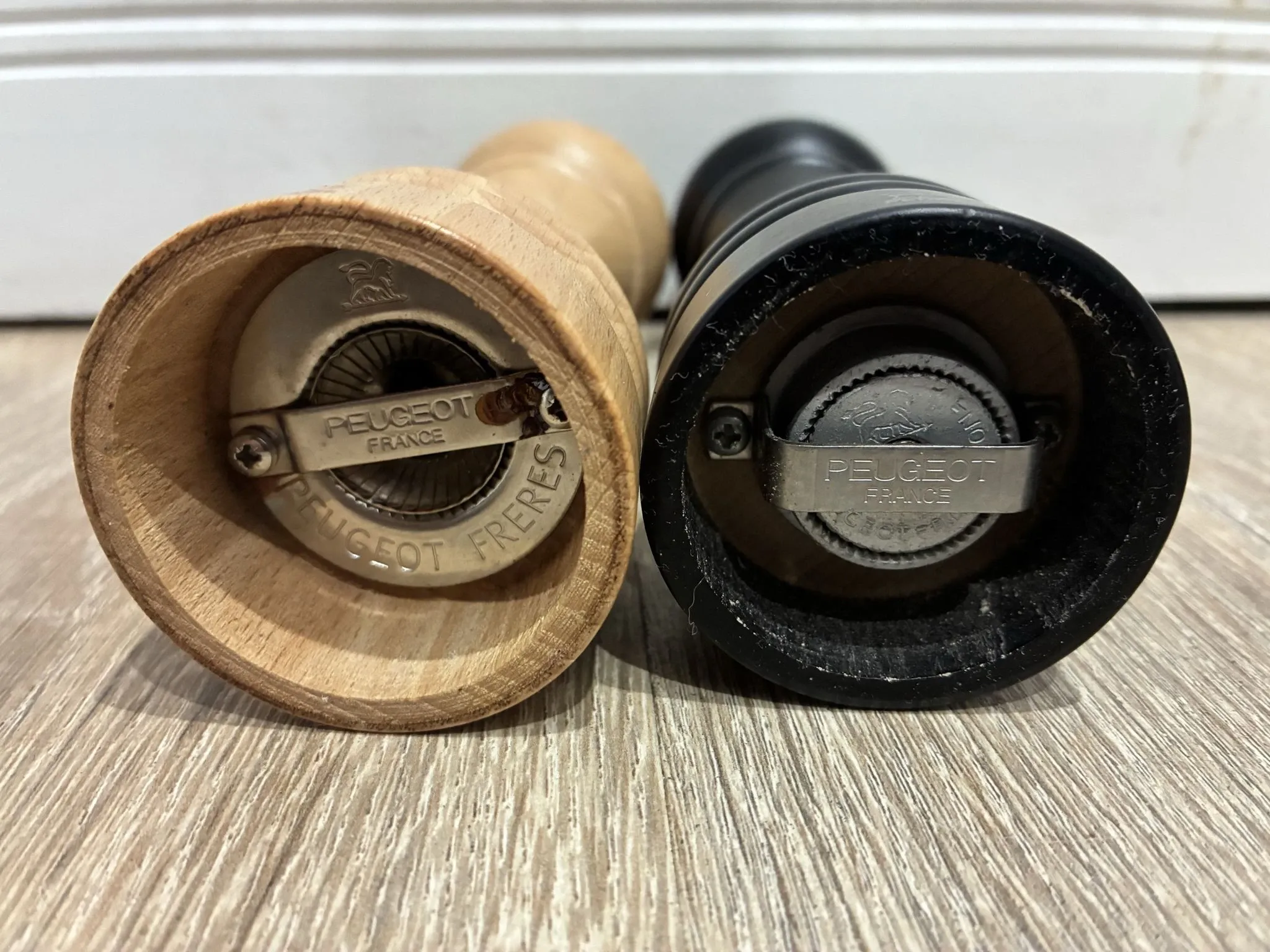 Peugeot Paris wooden salt and pepper mills, natural and black