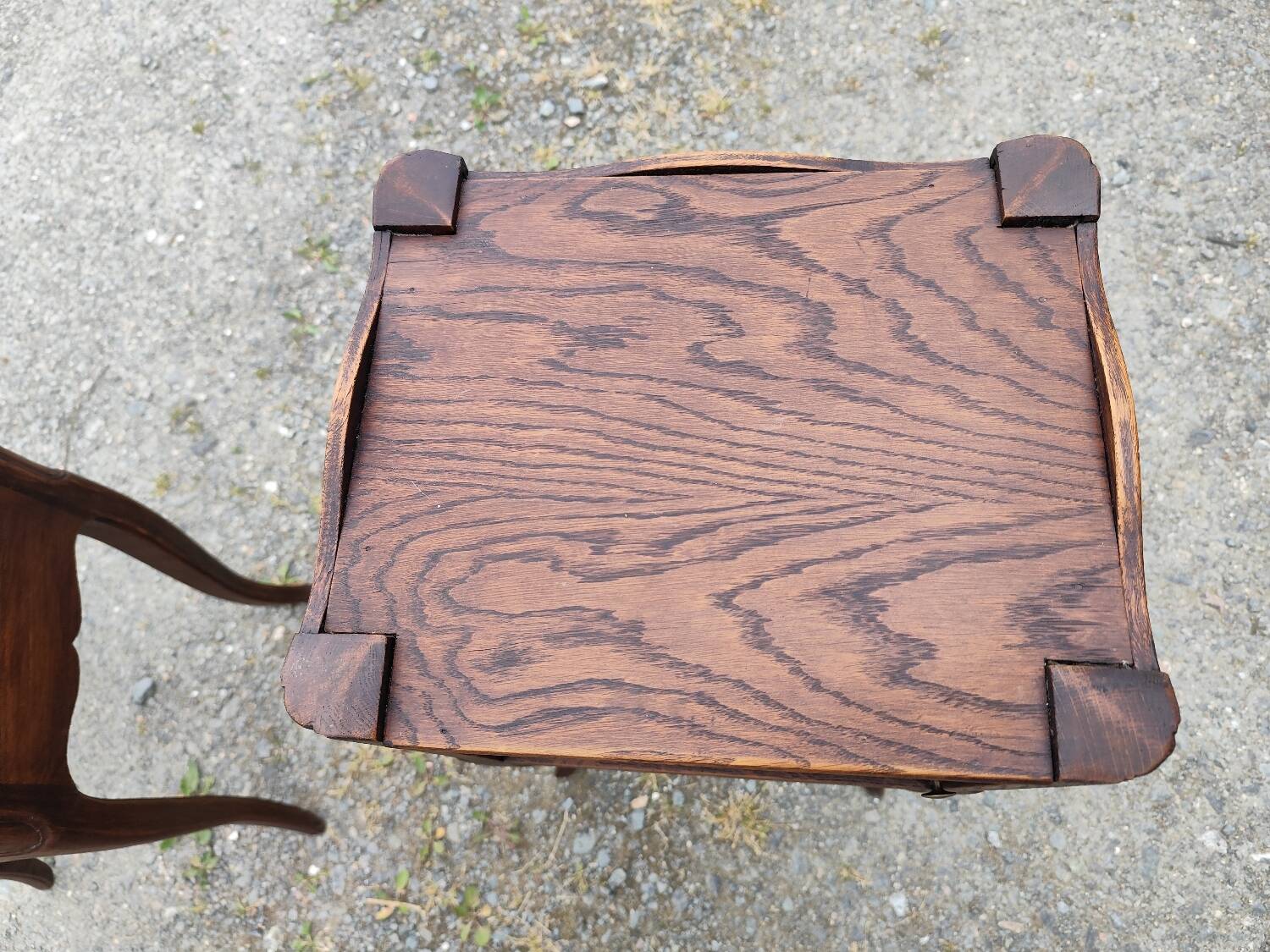 Pair of oak bedside tables with curtained niche doors