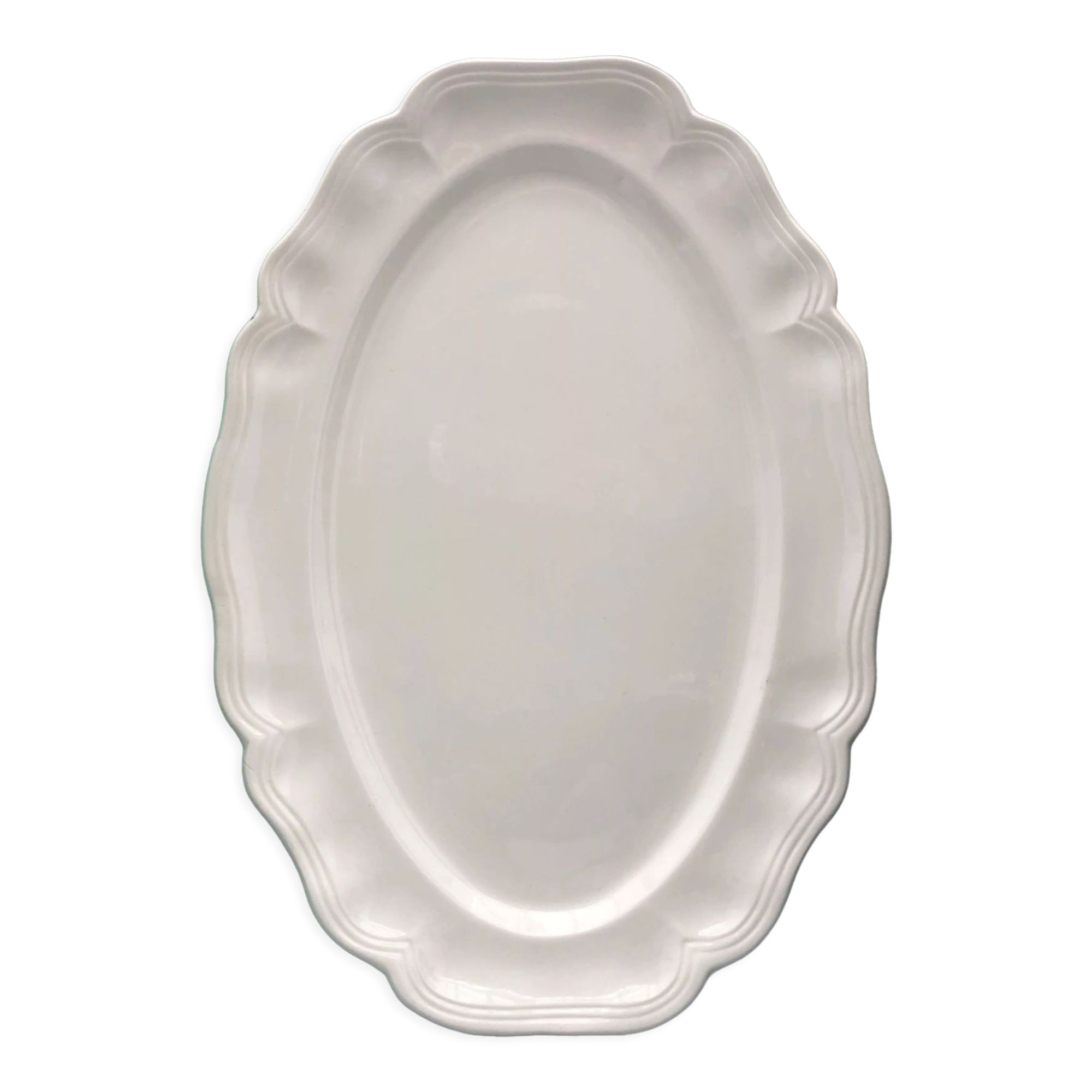 Oval ivory dish with gadroons, signed Sarreguemines France.