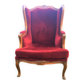 Louis XV style carved wooden shepherdess chair. Red velvet
