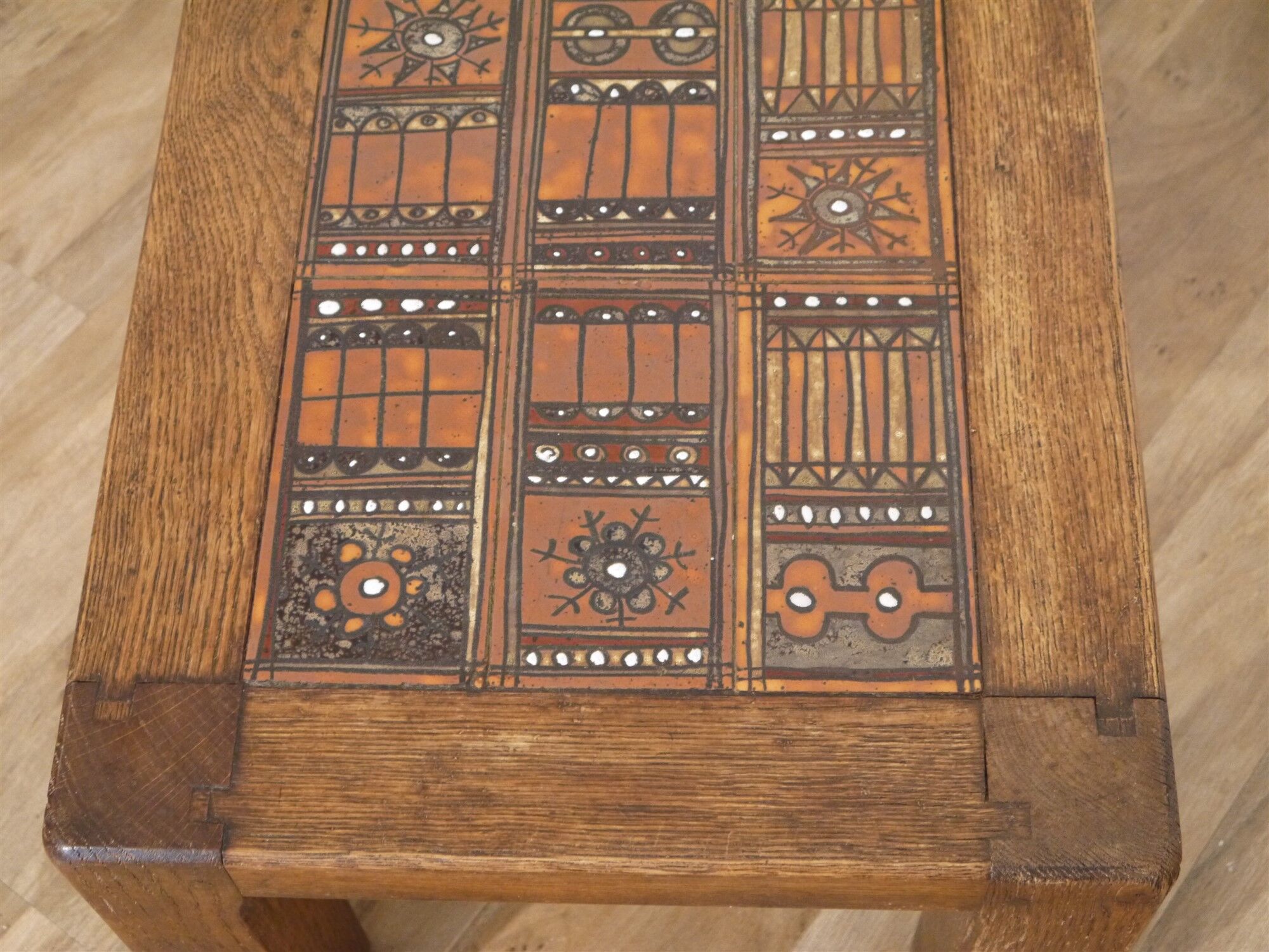 Roland Zobel wood and ceramic brutalist coffee table, 1960s