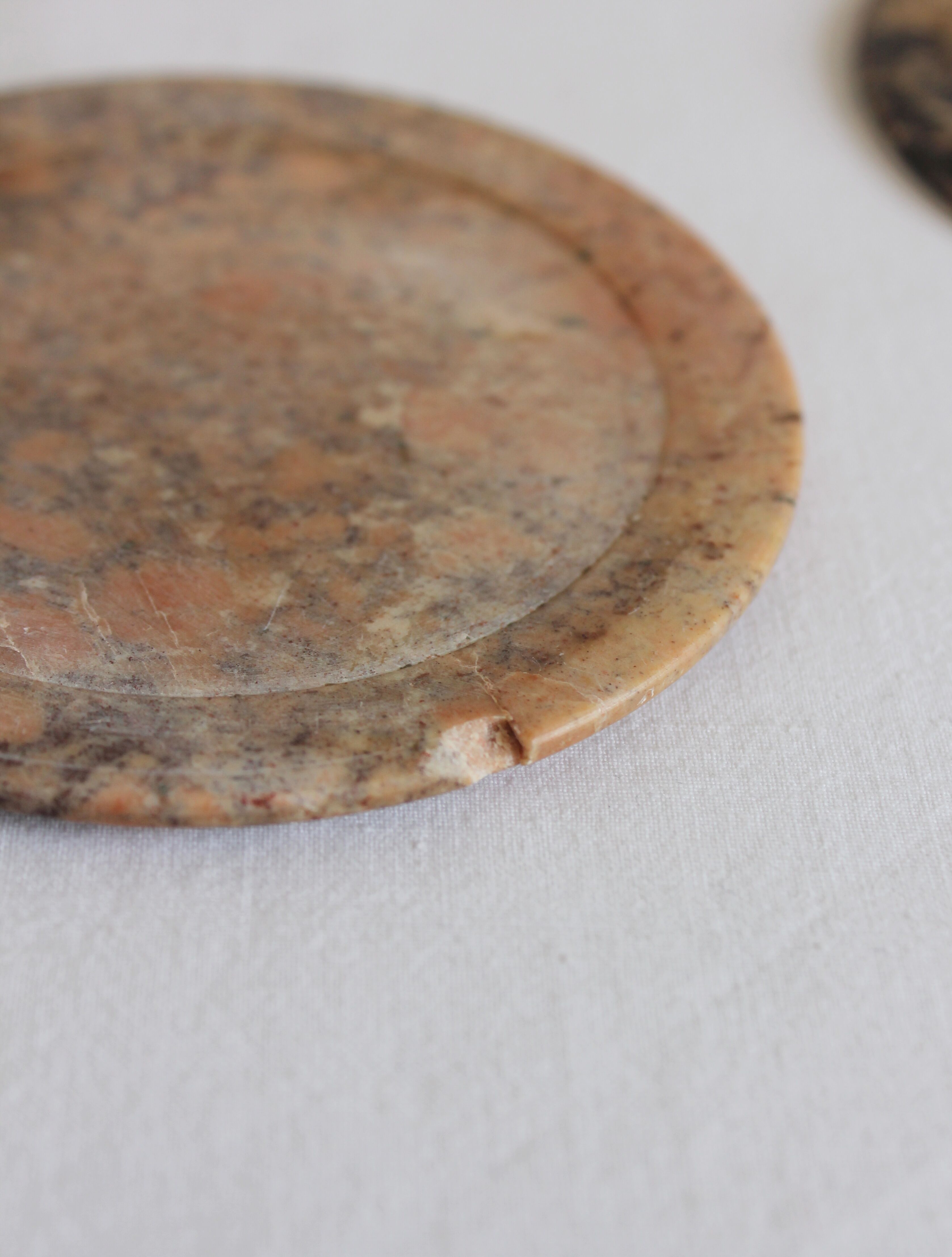 Set of 6 vintage stone/marble coasters and case
