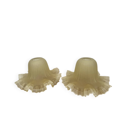 Ancienne Paire Tulipes Verre Dépoli Ancien Liseré Abat Jour Suspension