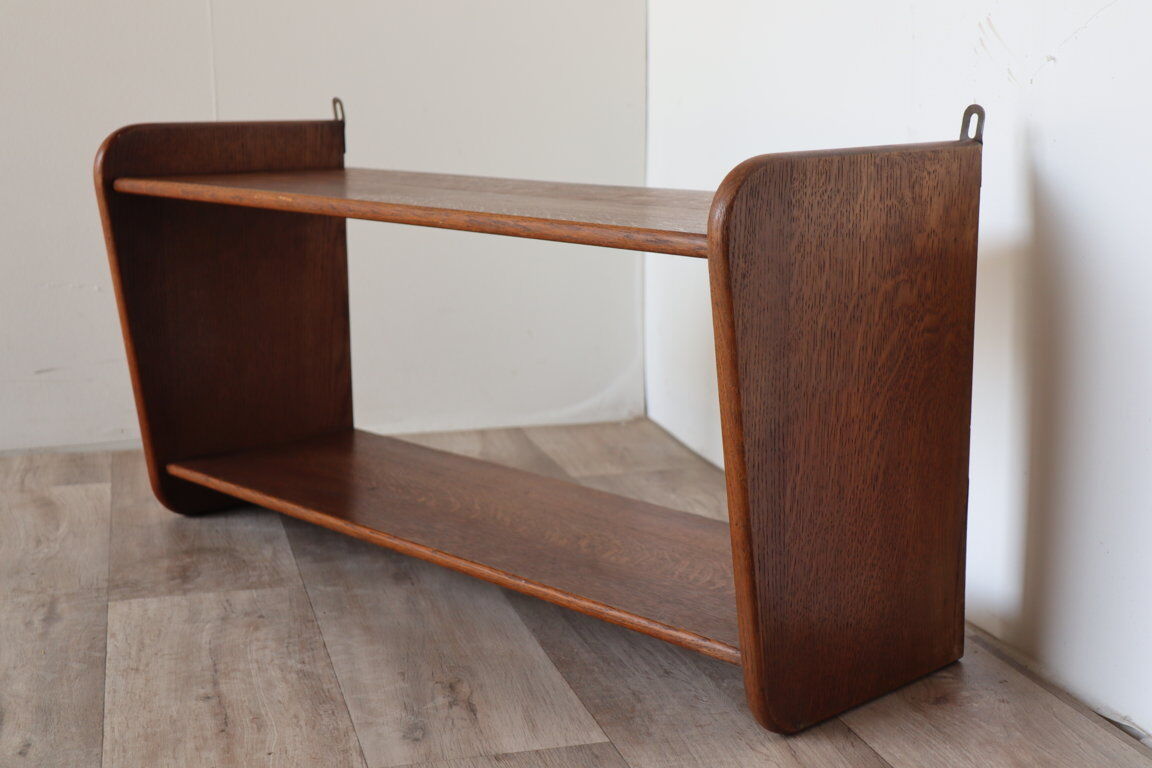 Vintage solid oak wall shelf, 1950