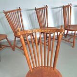 Set of 6 De Ster Geldermalsen spindle back dining chairs in solid oak, 1960