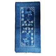 1900s Chinese PaoTao wool rug with deer, blue & ivory, 67 × 131 cm - 1C1306