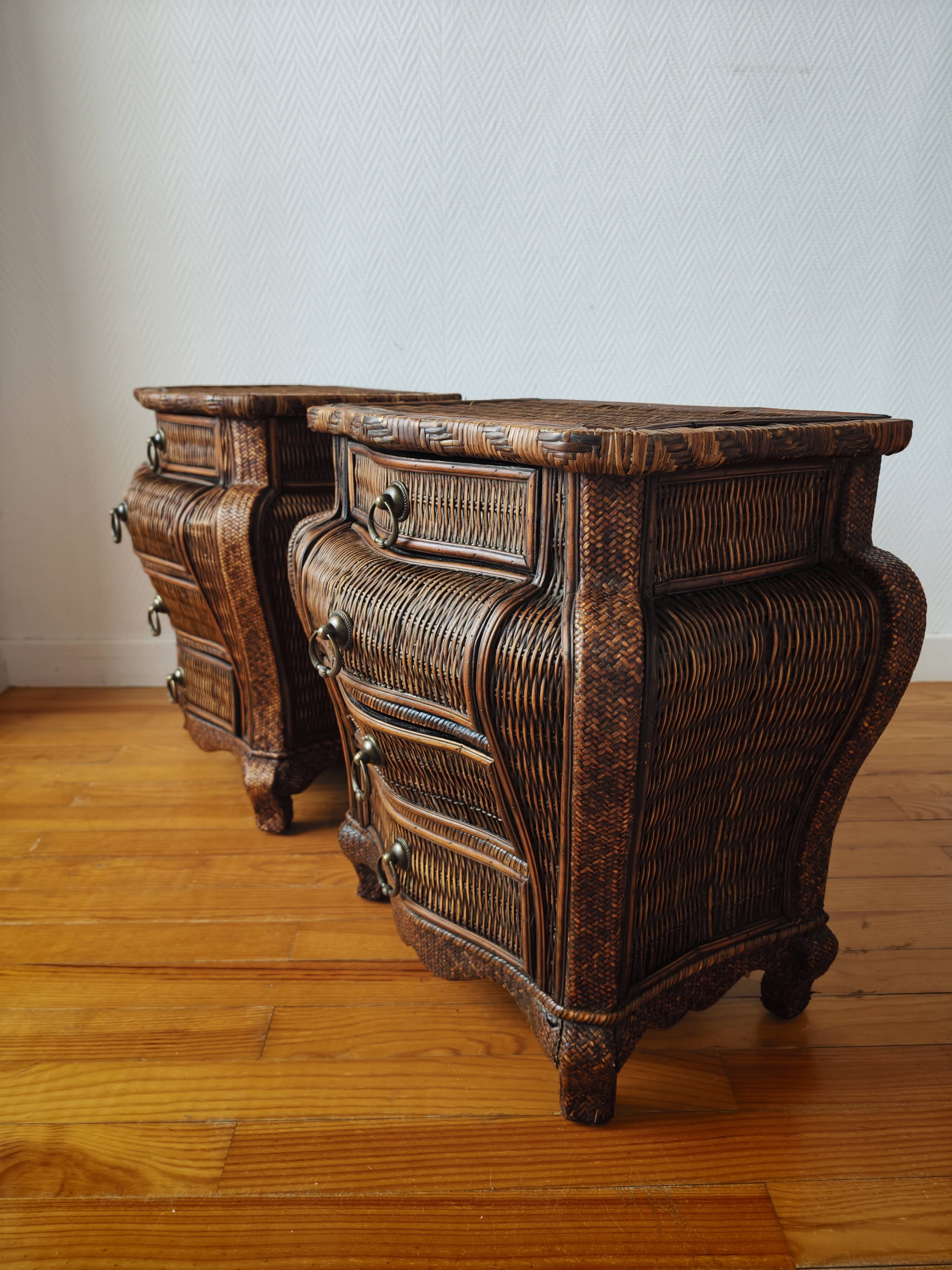 Pair of curved wicker bedside tables