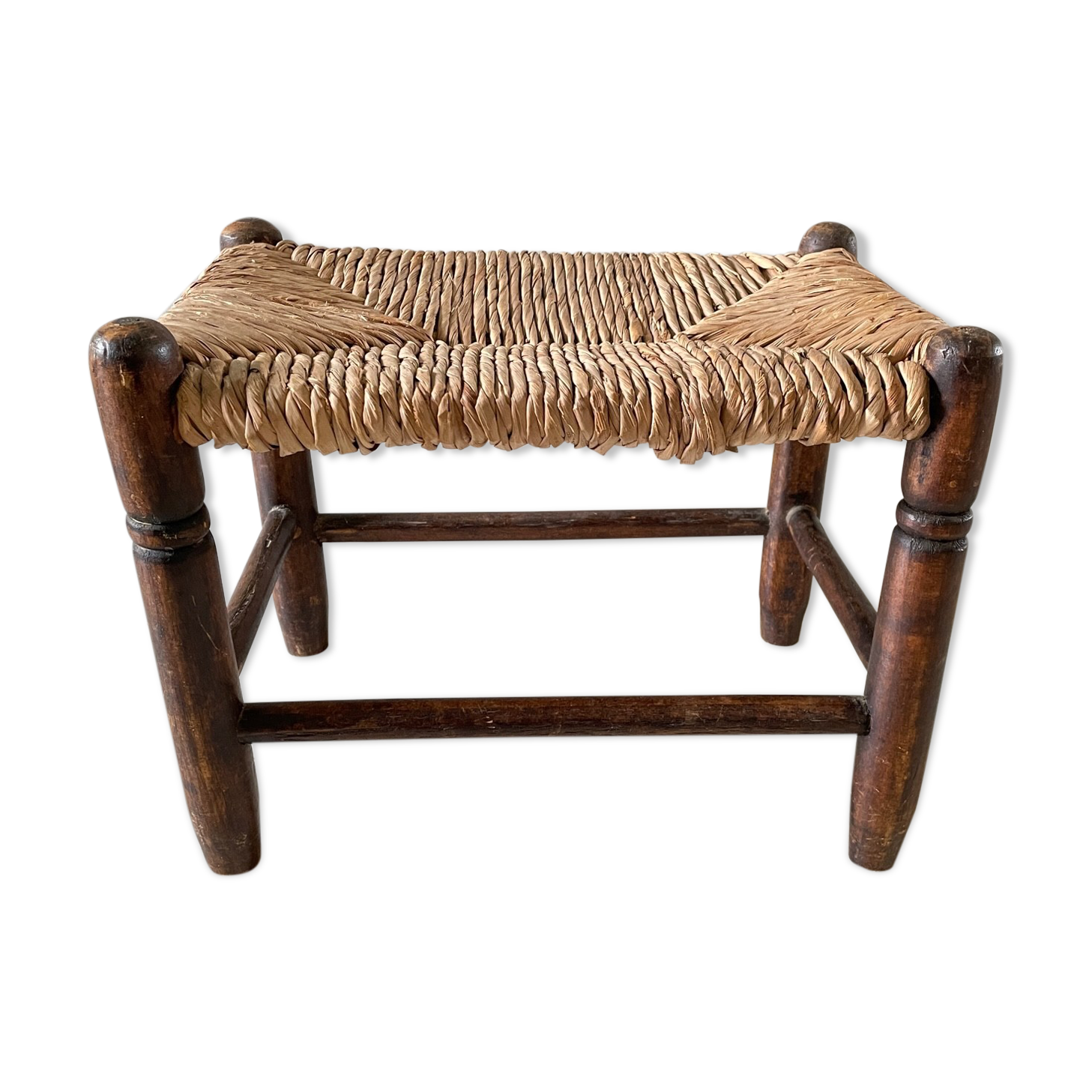 Stool bench wood and straw vintage bohemian spirit