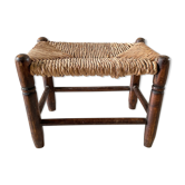 Tabouret banc bois et paille vintage esprit bohème