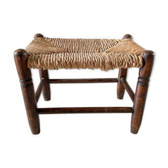 Stool bench wood and straw vintage bohemian spirit