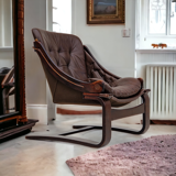 Chaises longues en cuir marron des années 1970 par Ake Fribytter pour Nelo Suède.