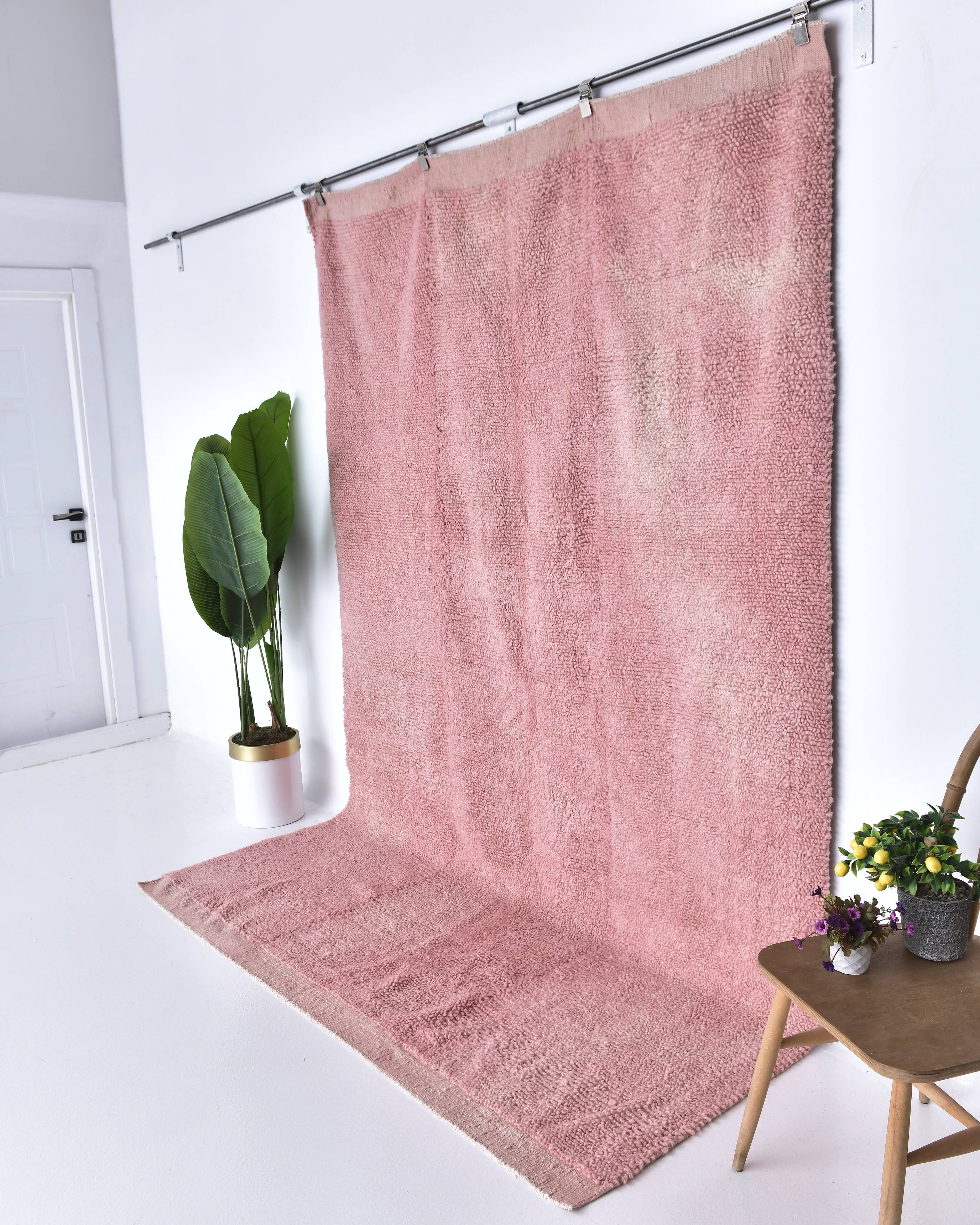 6x9 Soft Pink Handmade Wool Vintage Rug 197x287Cm SK 241959