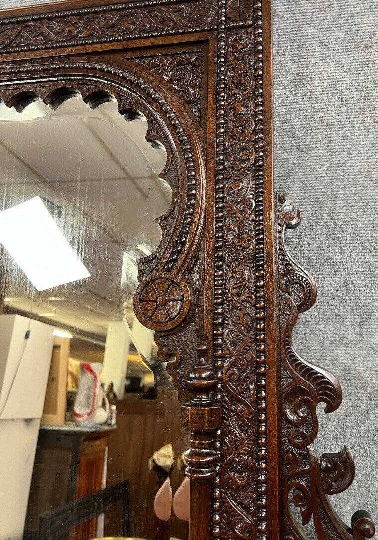 Monumental antique mirror in carved wood – Orientalist / Moorish style – late 19th century