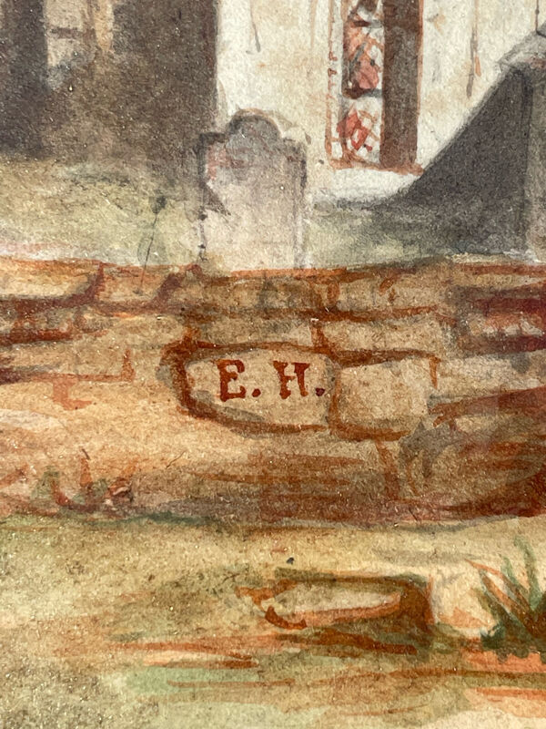 Tableau dessin ancien xixe église