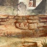 Tableau dessin ancien xixe église