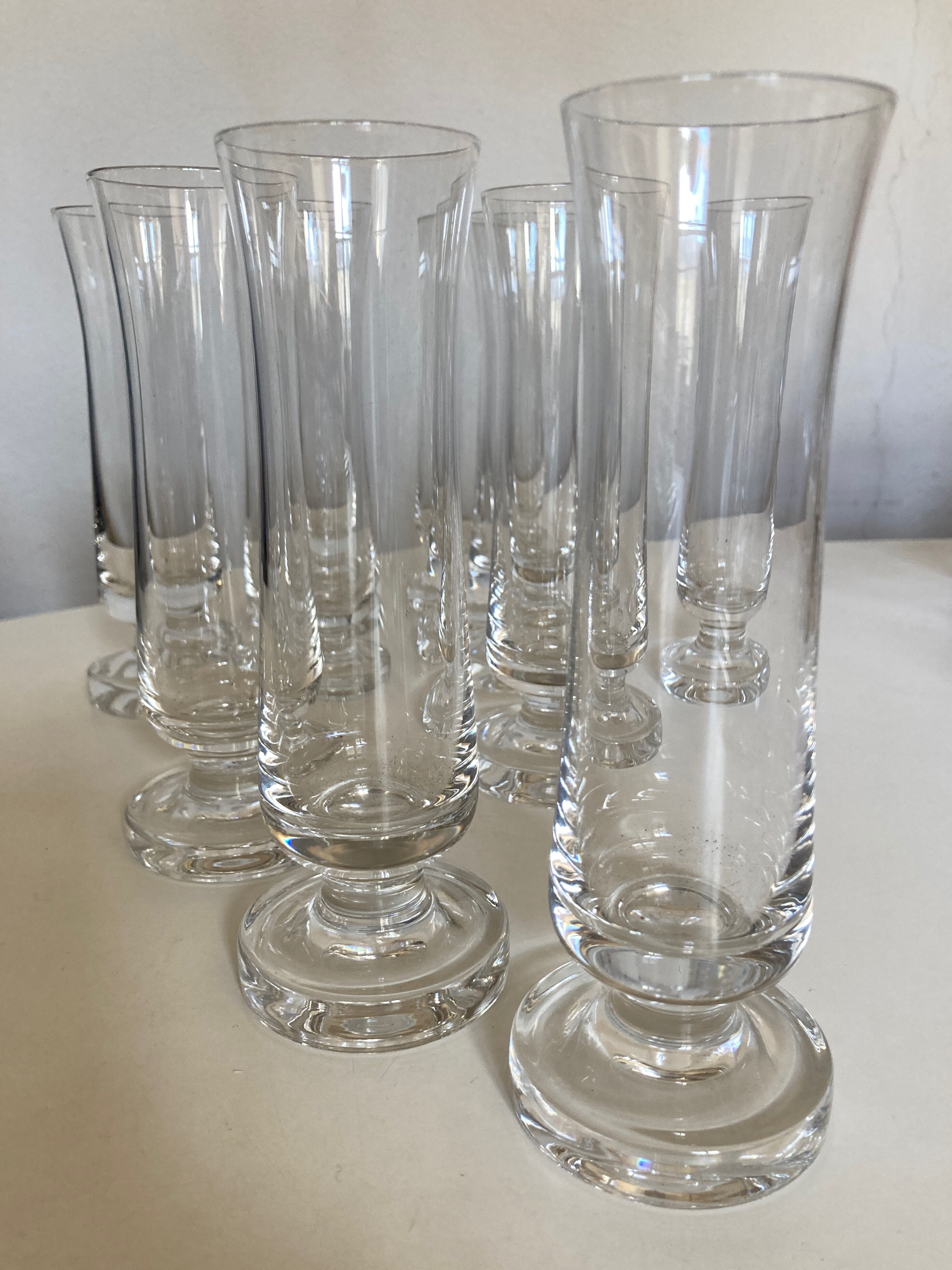 Set of 10 Scandinavian champagne flutes in half crystal sounding 1960