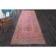 1970s Vintage Turkish Hand-Knotted Wool Cotton Pink Runner Rug 110x361