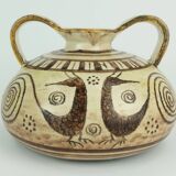 italian mid century double-handle ceramic VASE signed vitali handmade 1970s