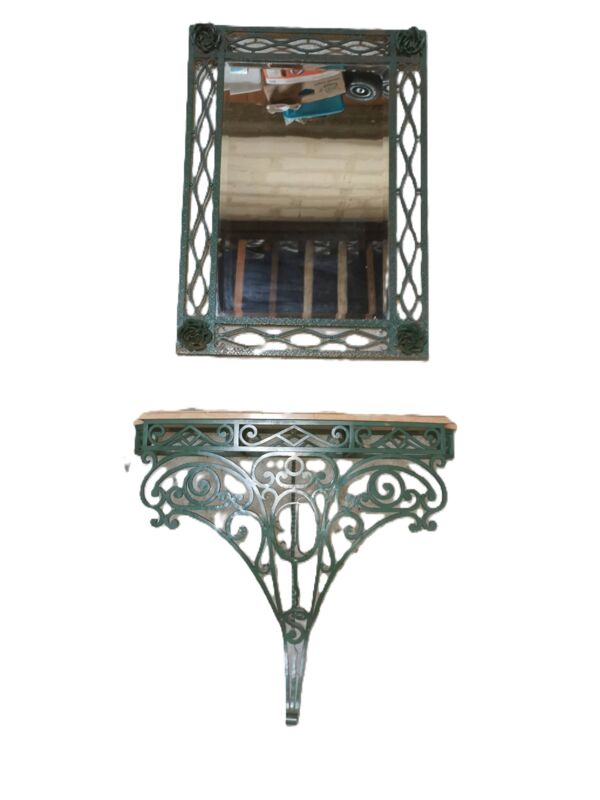 Console et miroir en fer forgé de style Art Nouveau - Art Déco