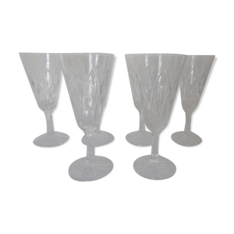 Set of 6 transparent cut glass champagne glasses