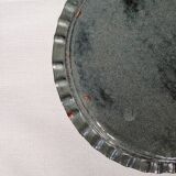 Extra-large enameled copper tray or catchall with ethnic tribal decoration.