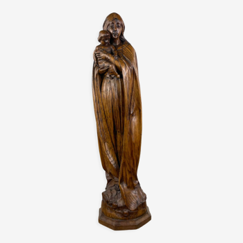 Vierge en bois de chêne sculptée