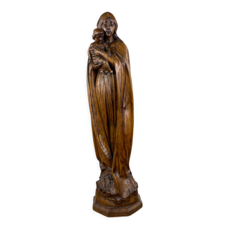 Vierge en bois de chêne sculptée