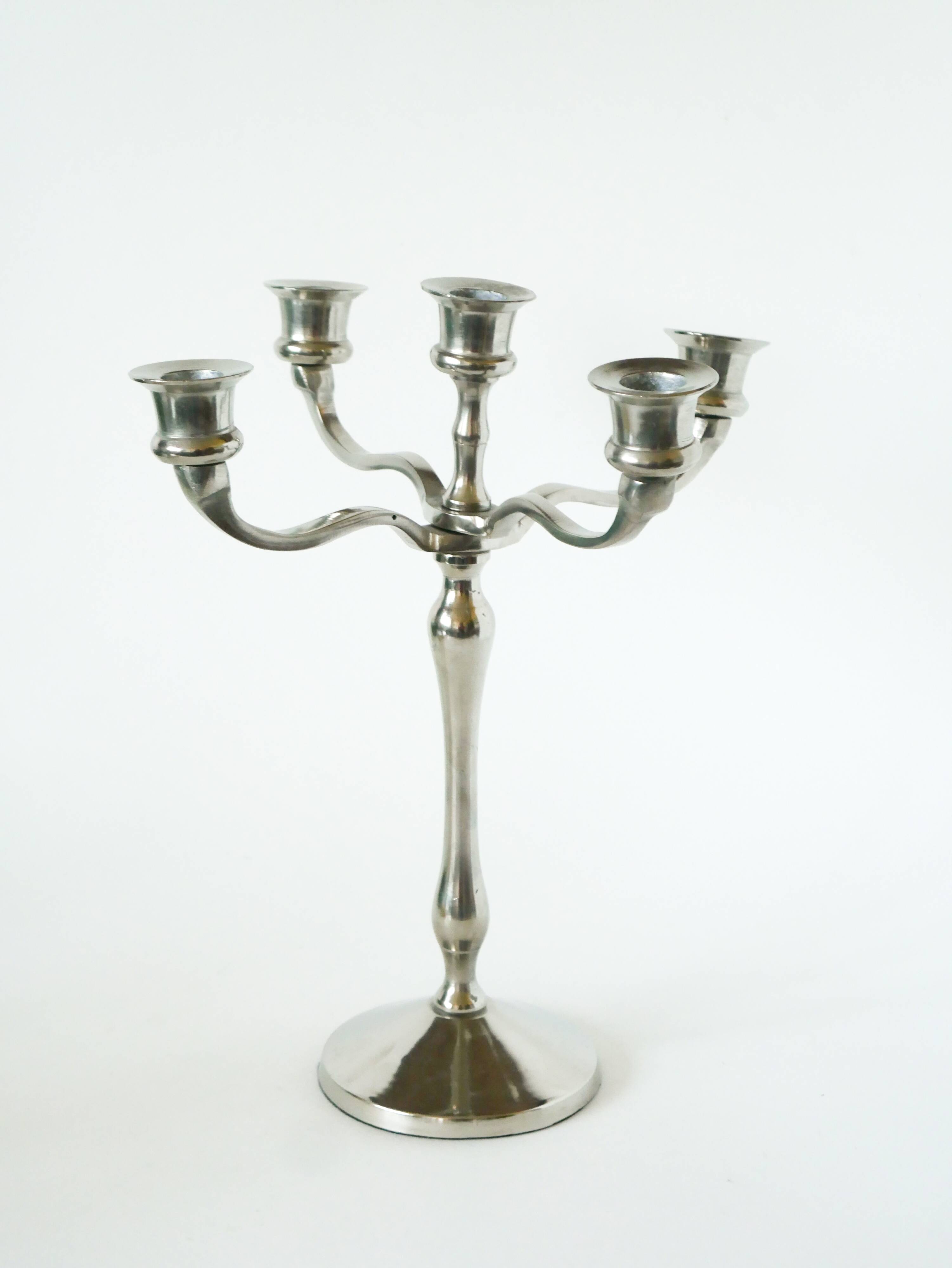 Vintage chrome metal candlestick - 32 x 28 cm