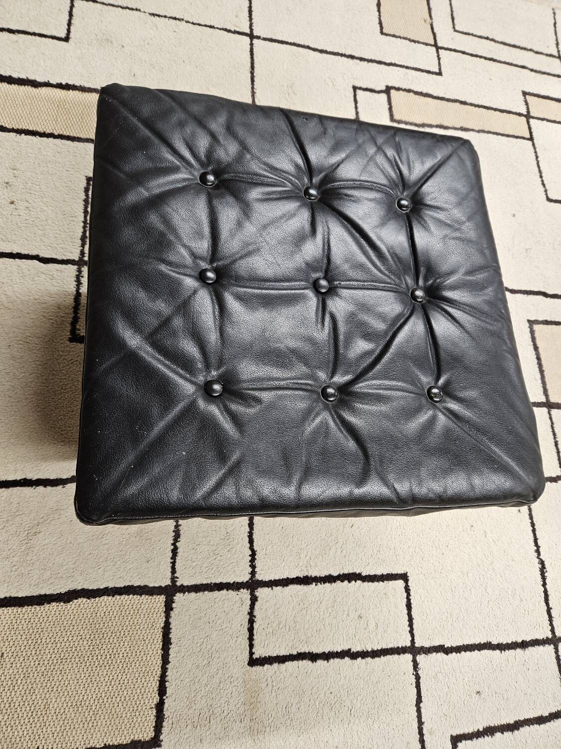 Black leather ottoman 1970 vintage