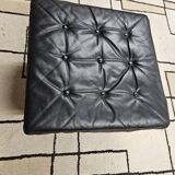 Black leather ottoman 1970 vintage