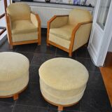 Paire de fauteuils et poufs art-déco