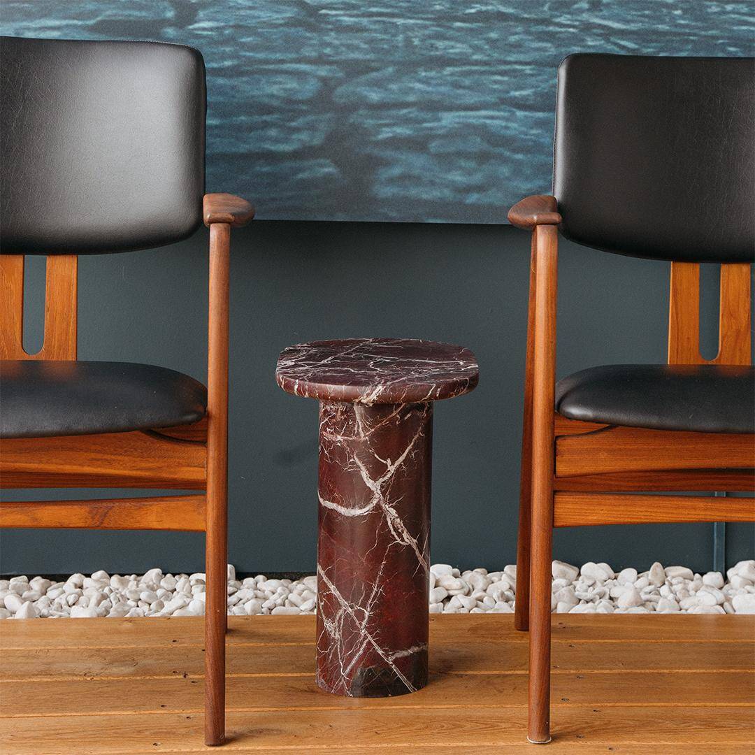 "Bold" side table in Rosso Levanto marble