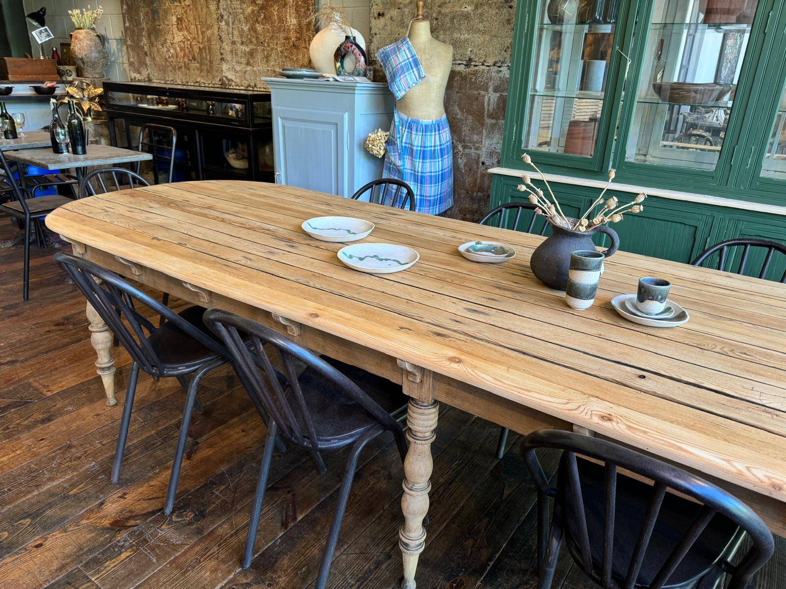 Large raw wood dining table