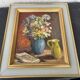 Tableau ancien nature morte "Bouquet de fleurs et pichet" – Huile sur panne