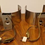 Pair of sculptural lamps in brushed metal – Design by Philippe Rogier