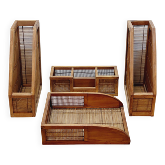 Set accessoires de bureau en bambou et bois scandinave organisateur porte stylo
