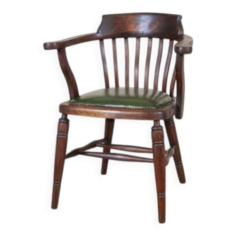 Early-20th Century Beech Desk Chair with Leather Seat, 1950s