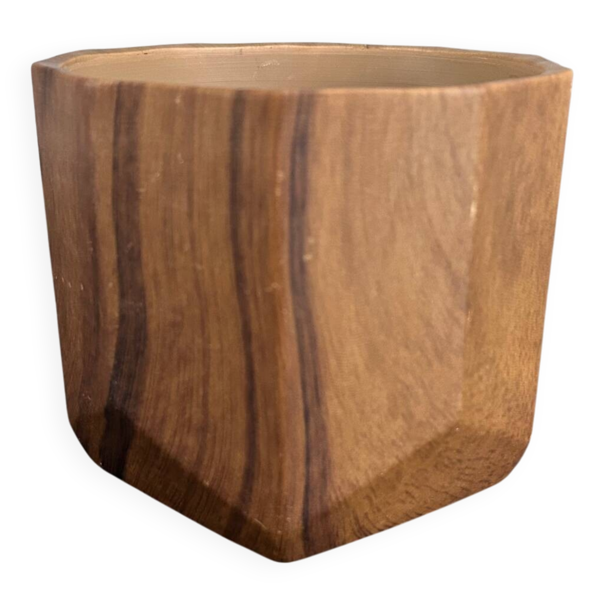 Ceramic flowerpot with wood decor