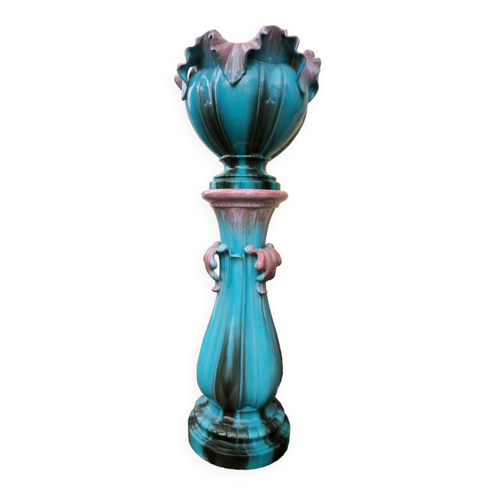 Vase and its ceramic pedestal by Delfin MASSIER circa 1890