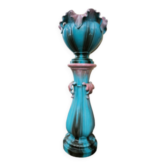 Vase et son piédestal en céramique de Delfin MASSIER vers 1890
