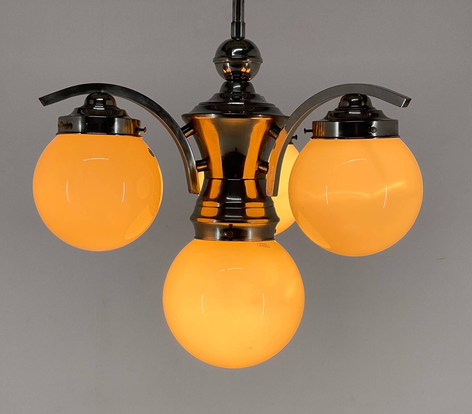 Art Deco, Chrome and Champagne Glass Chandelier, 1930s