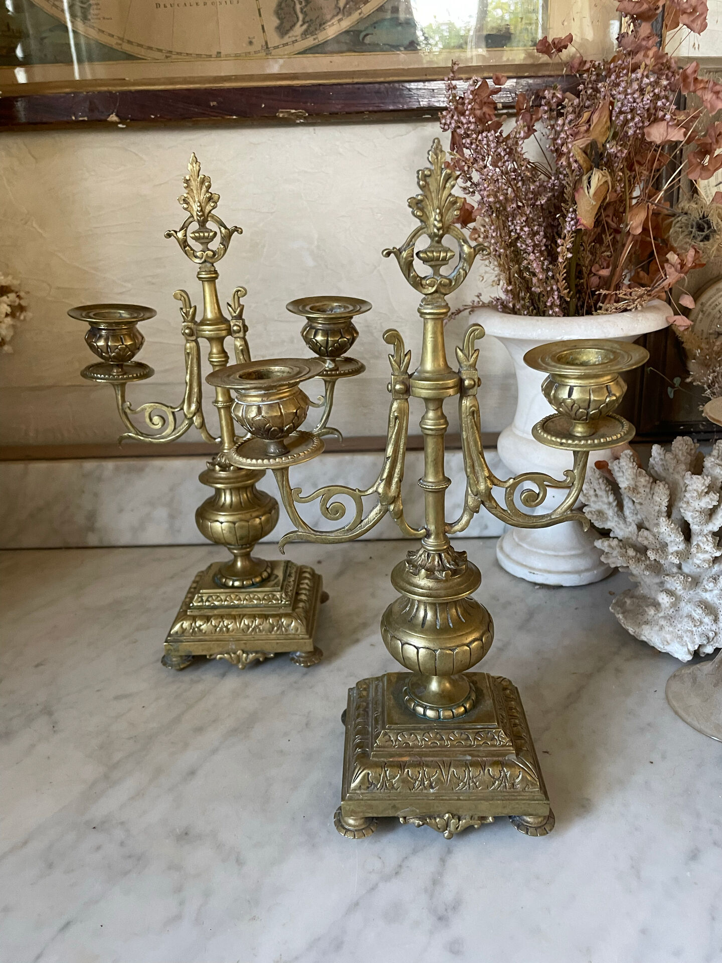 Pair of gilded bronze candlesticks in the Napoleon III style.