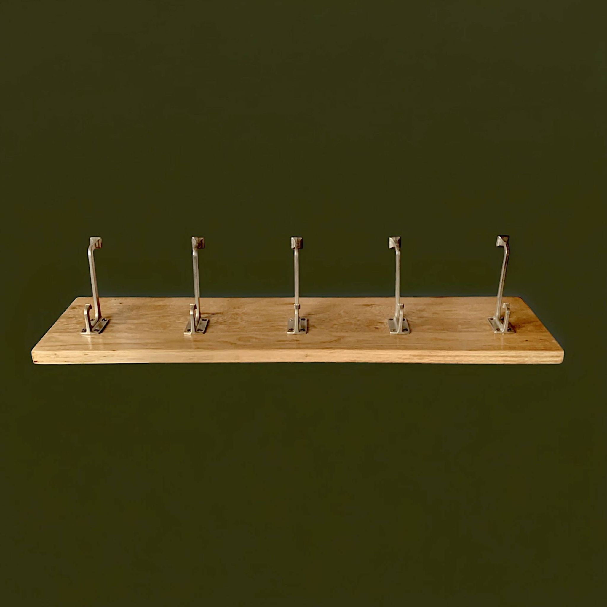 Vintage solid wood wall coat rack - 5 chrome-plated cast aluminum hooks