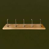 Vintage solid wood wall coat rack - 5 chrome-plated cast aluminum hooks